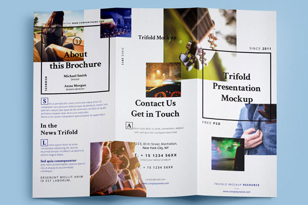 Mockup Featuring Back and Front View of Trifold Brochure