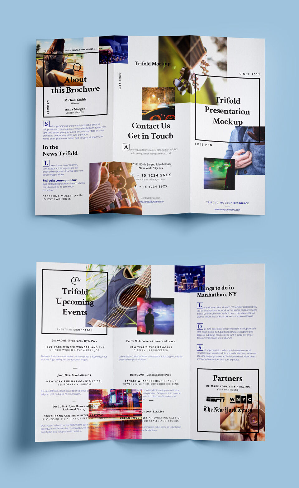 Mockup Featuring Back and Front View of Trifold Brochure FREE PSD