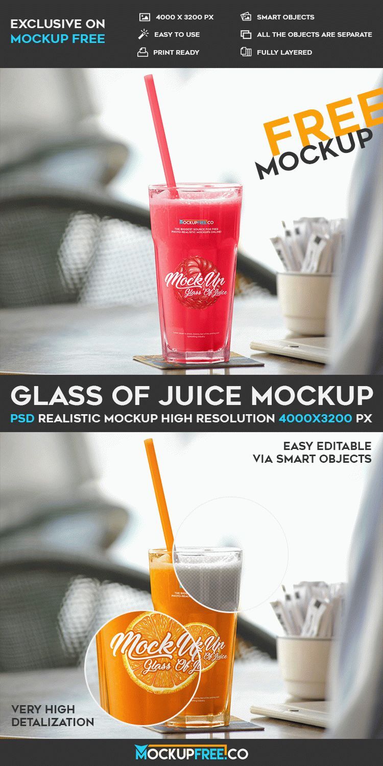Mockup Featuring Big Glass of Juice on a Table at a Cafe FREE PSD