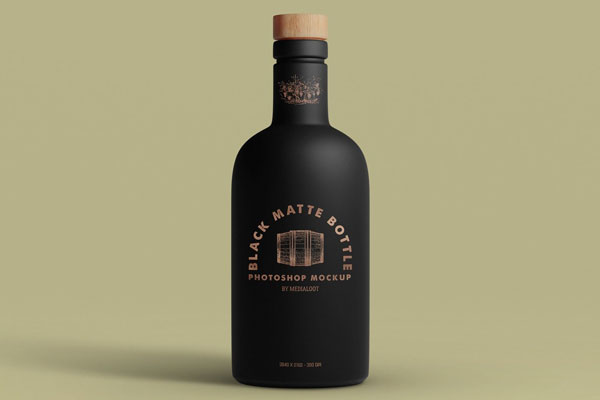 Mockup Featuring Black Matte Wine Bottle Having Labels on Front and Neck