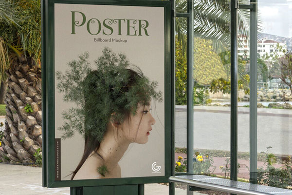 Mockup Featuring Bus Stop Poster with a Perspective View