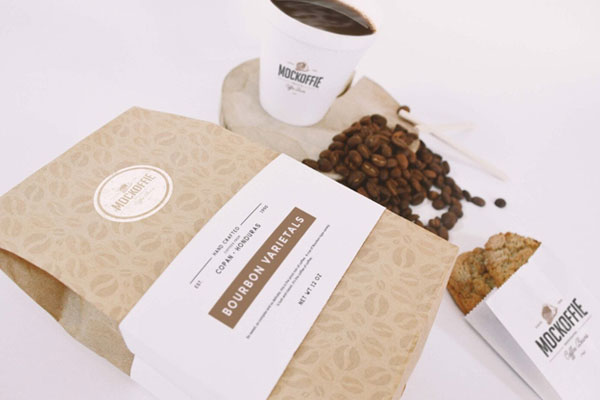 Mockup Featuring Coffee and Cookie Bags and Coffee Cup