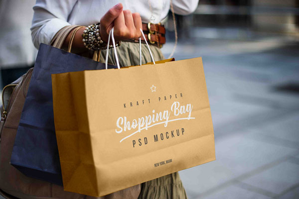 Mockup Featuring Female Holding Kraft Paper Shopping Bag