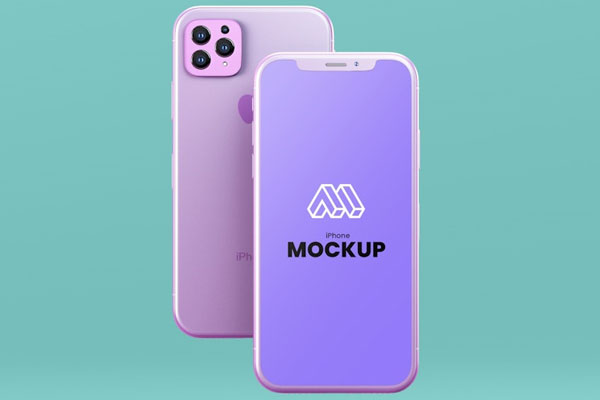 Mockup Featuring Flying iPhone 12 from Front and Back Side