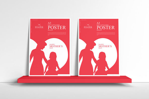 A3 Posters Mockup on a Shelf Against Wall