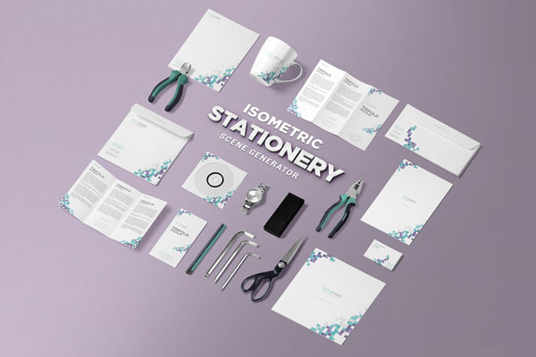Mockup Featuring Isometric Stationery Scene