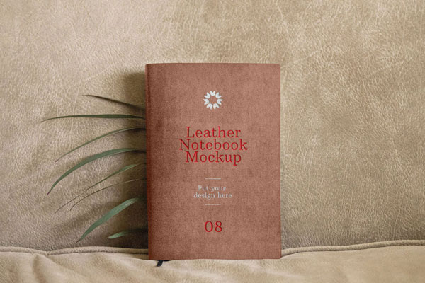 Mockup Featuring Leather Notebook Standing in Front View