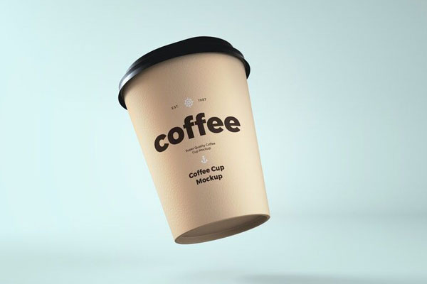 Mockup Featuring Low-Angle View of Floating Paper Coffee Cup
