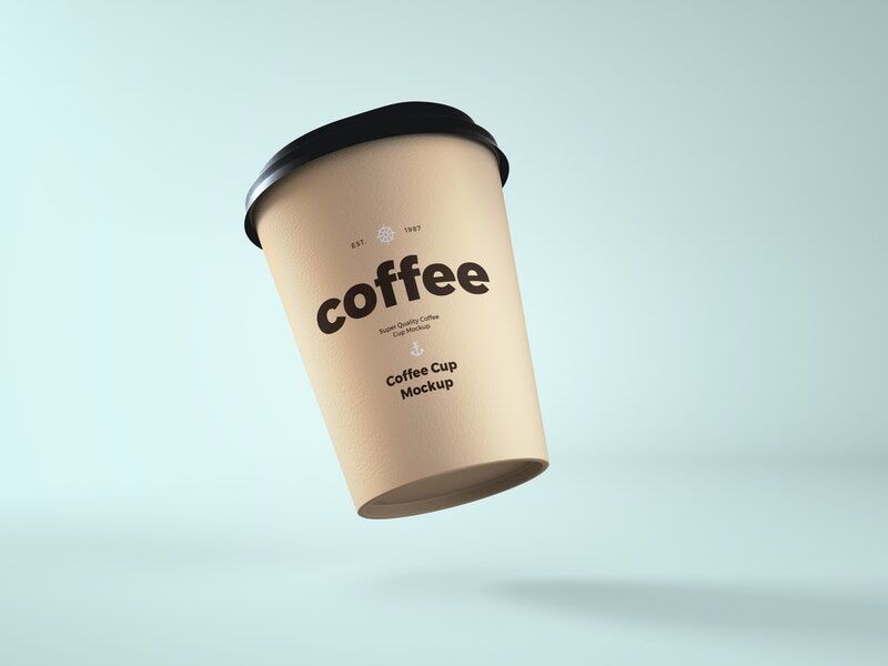 Mockup Featuring Low-Angle View of Floating Paper Coffee Cup