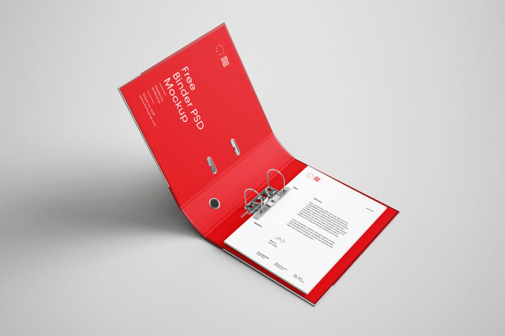Mockup Featuring Opened Binder Containing A4 Papers
