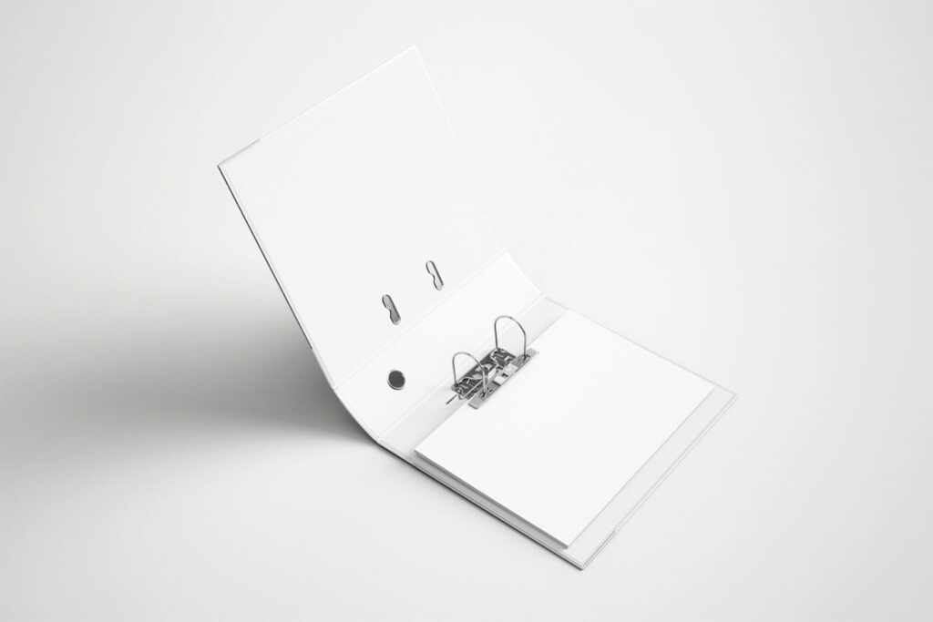 Mockup Featuring Opened Binder Containing A4 Papers