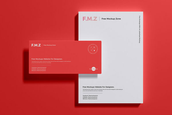 Mockup Featuring Overhead View of A4 Letterhead and Envelope