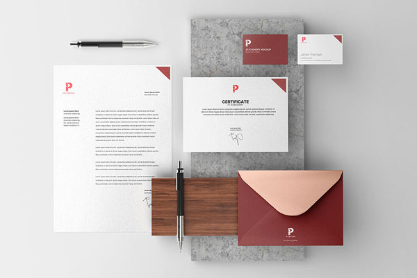 Mockup Featuring Overhead View of Stationery Items
