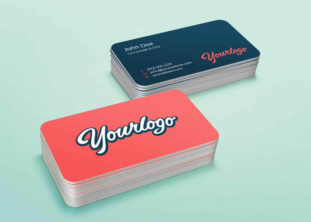 Mockup Featuring Perspective View of Two Stacks of Business Cards