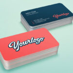 Mockup Featuring Perspective View of Two Stacks of Business Cards