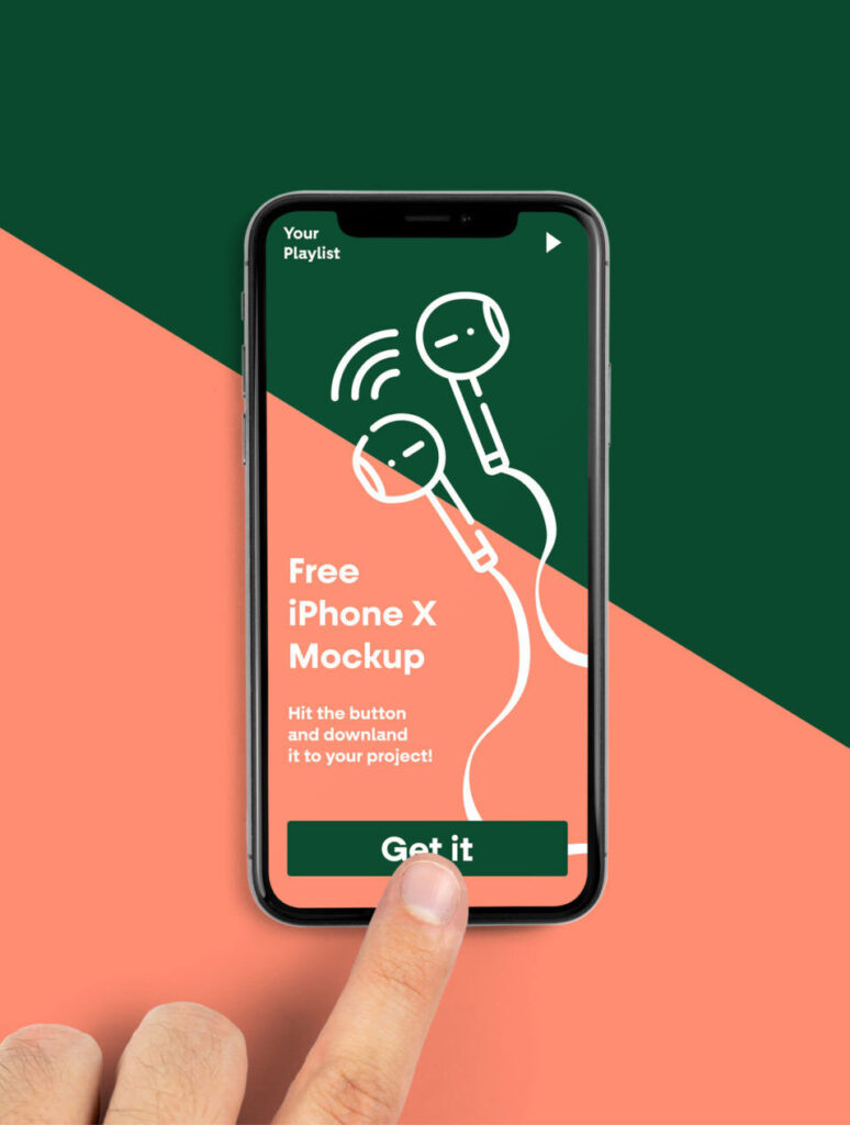 Mockup Featuring Top View iPhone X and a Finger