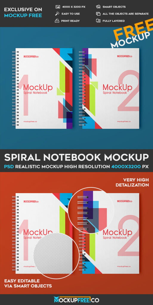 Mockup Featuring Top View of Two Spiral Notebooks