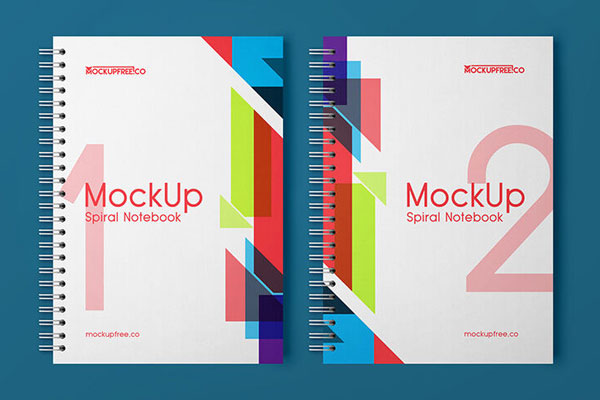 Mockup Featuring Top View of Two Spiral Notebooks