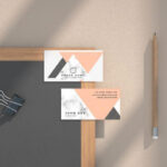 Mockup Featuring Two Business Cards on a Blackboard in Top View