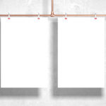 Mockup Featuring Two Hanging, Vertical, Clipped Posters in the Front View