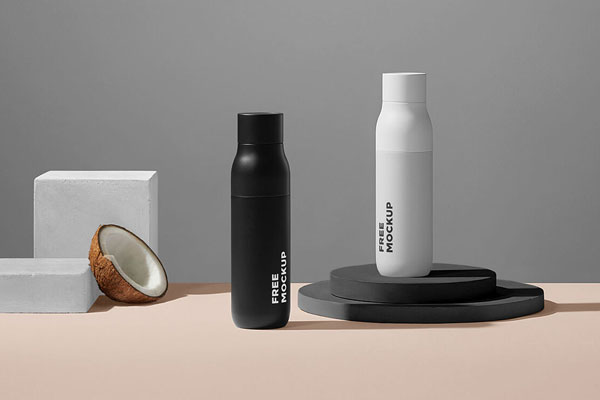 Mockup Featuring Two Standing Bottle Models