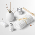 Mockup Featuring Two Stylish Cosmetic Product Sets