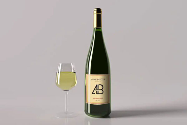 Mockup Featuring Wine Bottle and Glass Filled with Wine