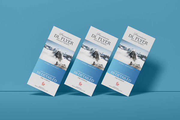 Mockup Including Three DL Flyers Arranged Diagonally Side to Side