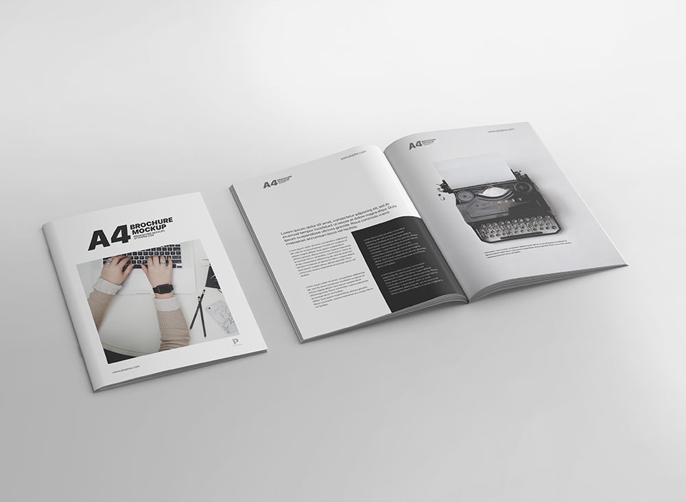 Mockup of 2 A4 Magazines Placed on the Surface in Perspective