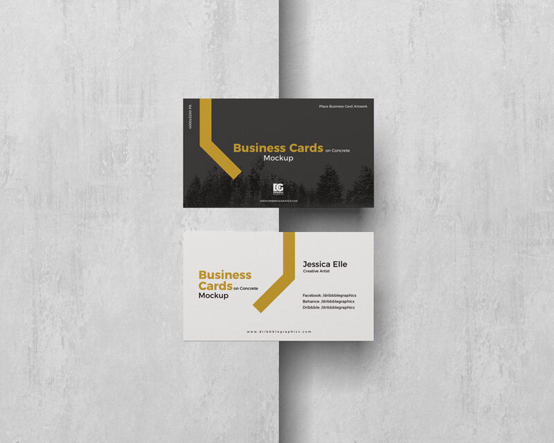 Mockup of 2 Business Cards on Concrete