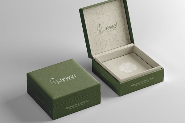 Mockup of 2 Jewelry Boxes in Perspective Featuring an Open Box