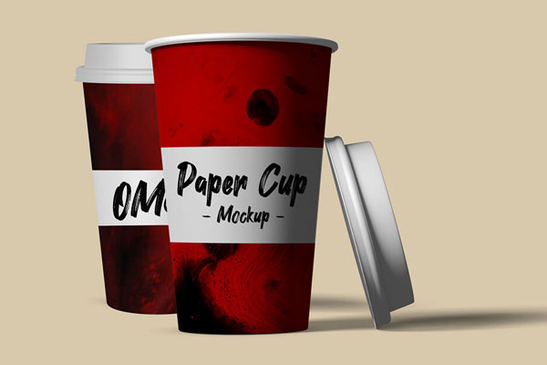 Mockup of 2 Paper Cup with Cap