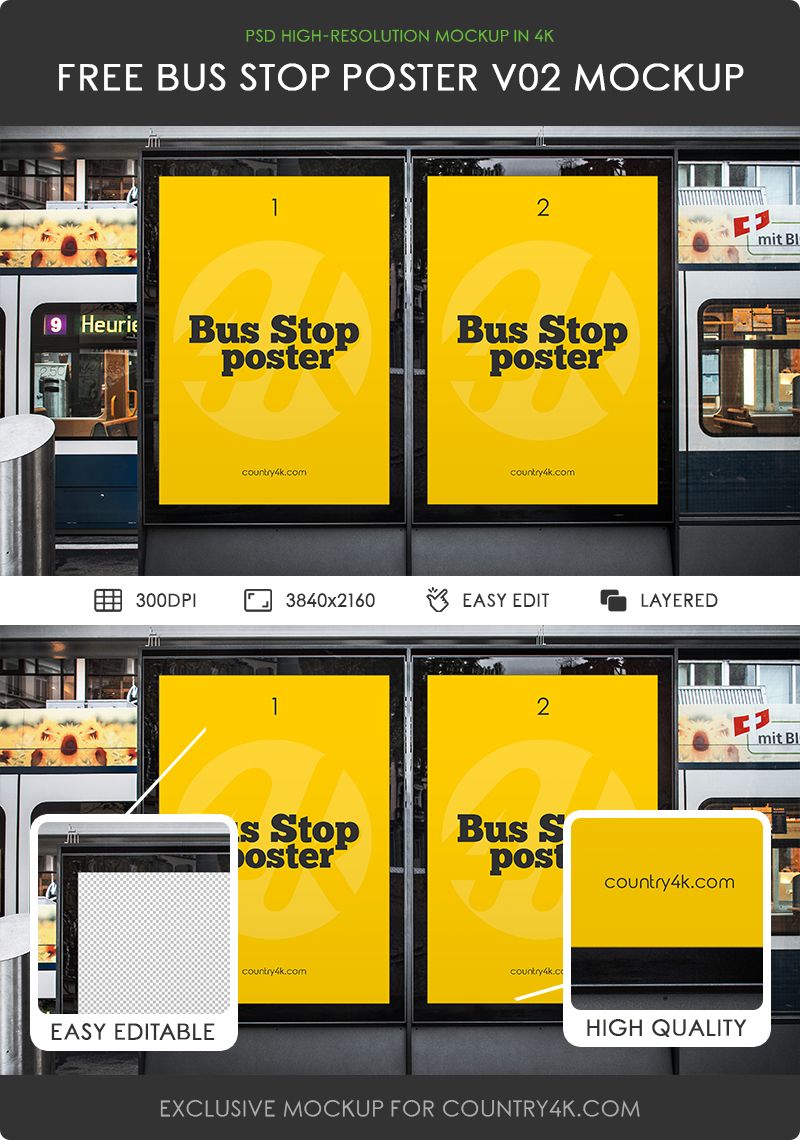 Mockup of 2 Posters in Bus Station FREE PSD