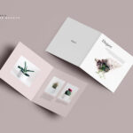 Mockup of 2 Square Bi-fold Brochures Facing Up and Down