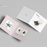 Mockup of 2 Square Bi-fold Brochures Facing Up and Down