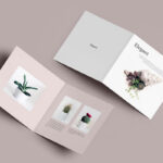 Mockup of 2 Square Bi-fold Brochures Facing Up and Down