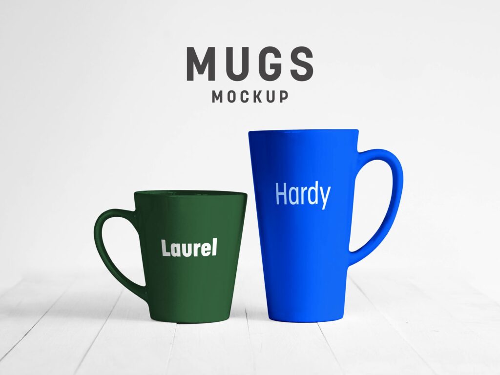 Mockup of 2 Standing Coffee Mugs in Different Sizes