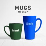 Mockup of 2 Standing Coffee Mugs in Different Sizes