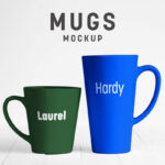 Mockup of 2 Standing Coffee Mugs in Different Sizes
