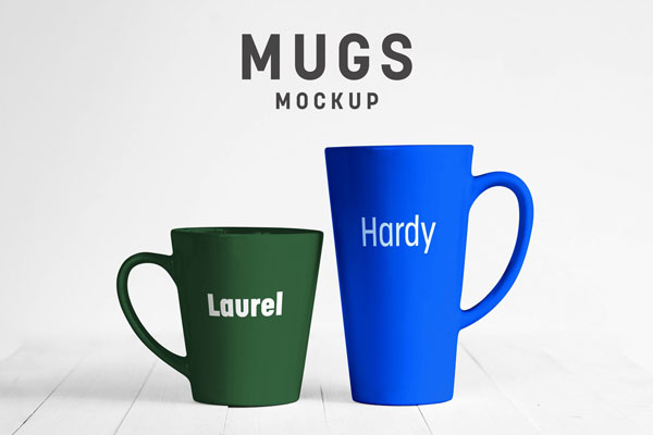 Mockup of 2 Standing Coffee Mugs in Different Sizes
