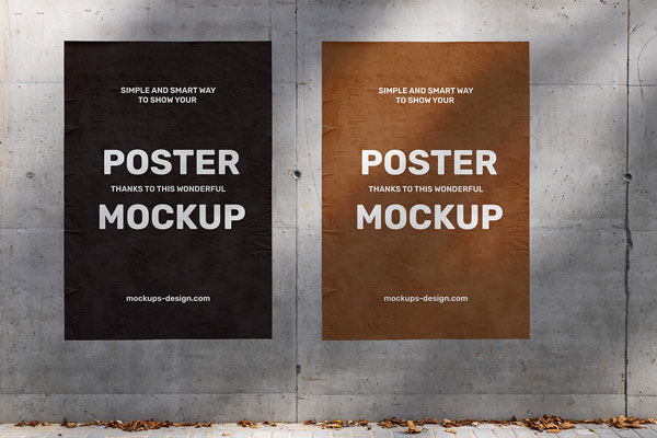 Mockup of 2 Vertical Posters on the Concrete Wall