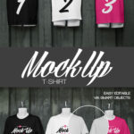Mockup of 3 Front View Round Neck T-shirts