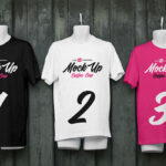 Mockup of 3 Front View Round Neck T-shirts