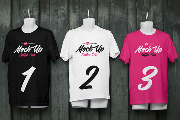 Mockup of 3 Front View Round Neck T-shirts