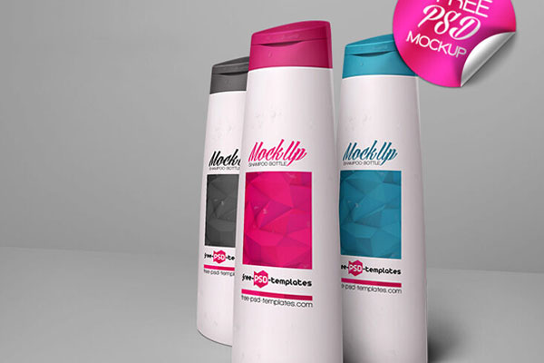 Mockup of 3 Shampoo Bottles in Perspective View