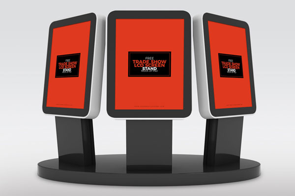 Mockup of 3 Trade Show Booths with LCD Screen