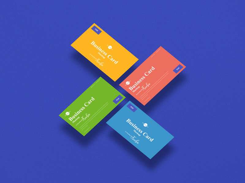 Mockup of 4 Floating Business Cards