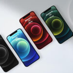 Mockup of 4 iPhone 12 in Different Colors