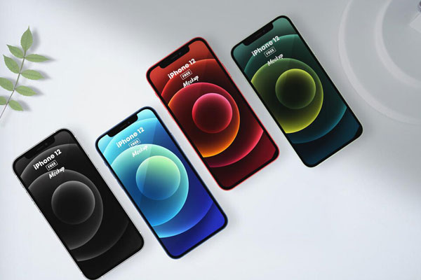Mockup of 4 iPhone 12 in Different Colors