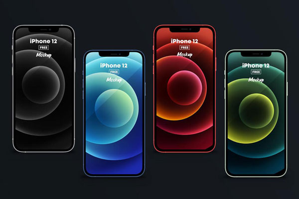 Mockup of 4 iPhone 12 in Various Colors